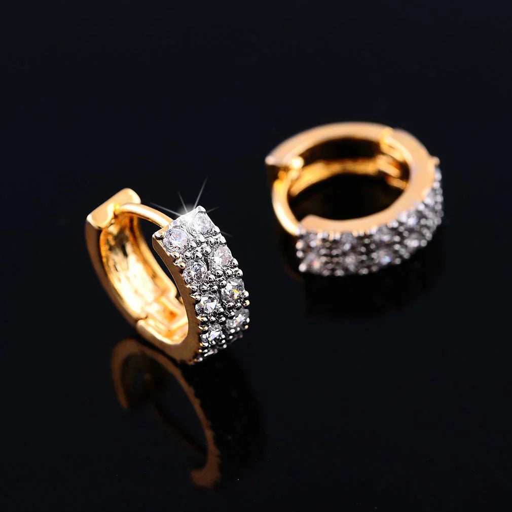 Two-color Plating Fine Zircon-embedded Earrings